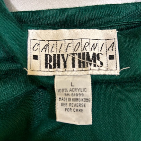California Rhythms Vintage 90s Green A Line Dress Sz L Back Tie Button Front - Picture 10 of 12